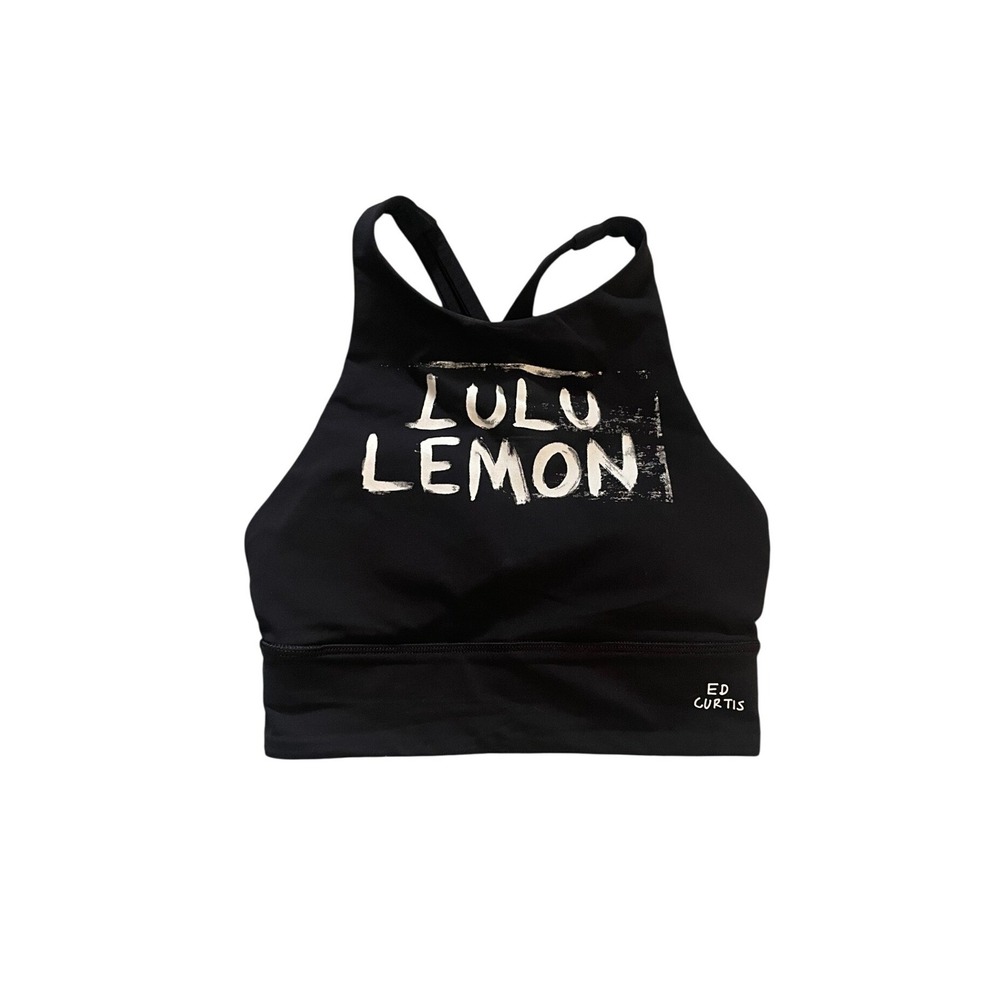Lululemon Energy Bra High Neck Longline Ed Curtis Black Graphic Sports Top XXS